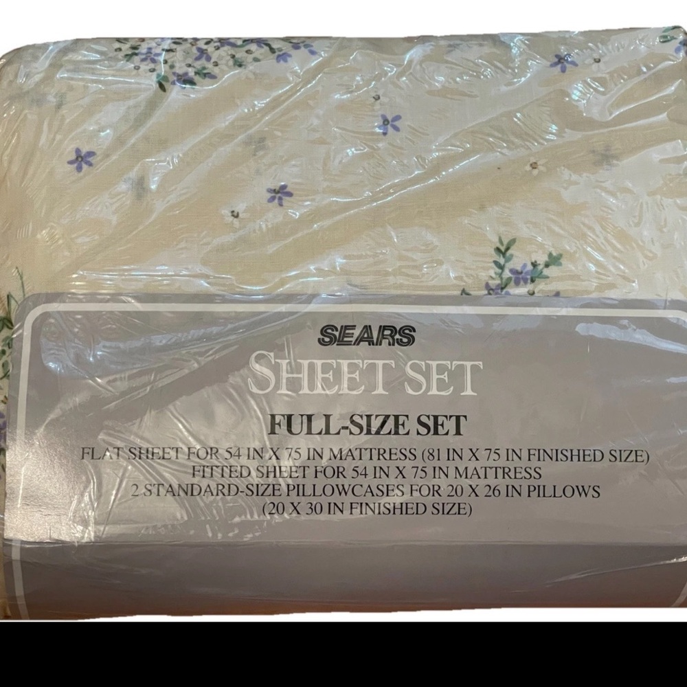 🆕Sears Full-Size Sheet Set beige with‎ Purple Floral cottage core 1980s double